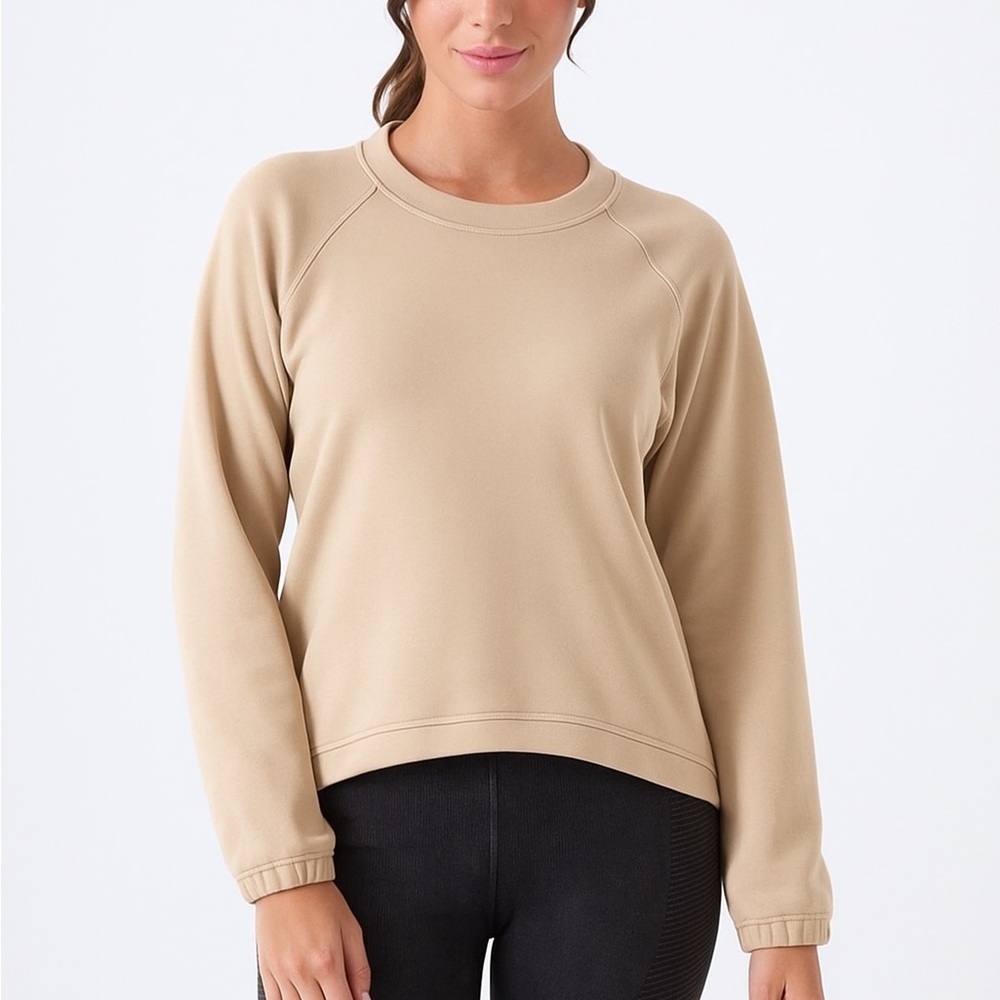 NUX Sleek Sweat Modal Ultra Soft Relaxed Fit Sweatshirt High-Low Hem in Tan, S - Picture 2 of 6